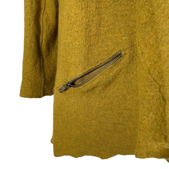 Eileen Fisher Open Draped Front Cardigan Green Merino Wool Zip Pockets Size S - Picture 5 of 8